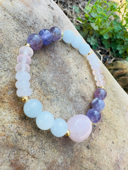 Rose Quartz-Amethyst-Aquamarine Bracelet