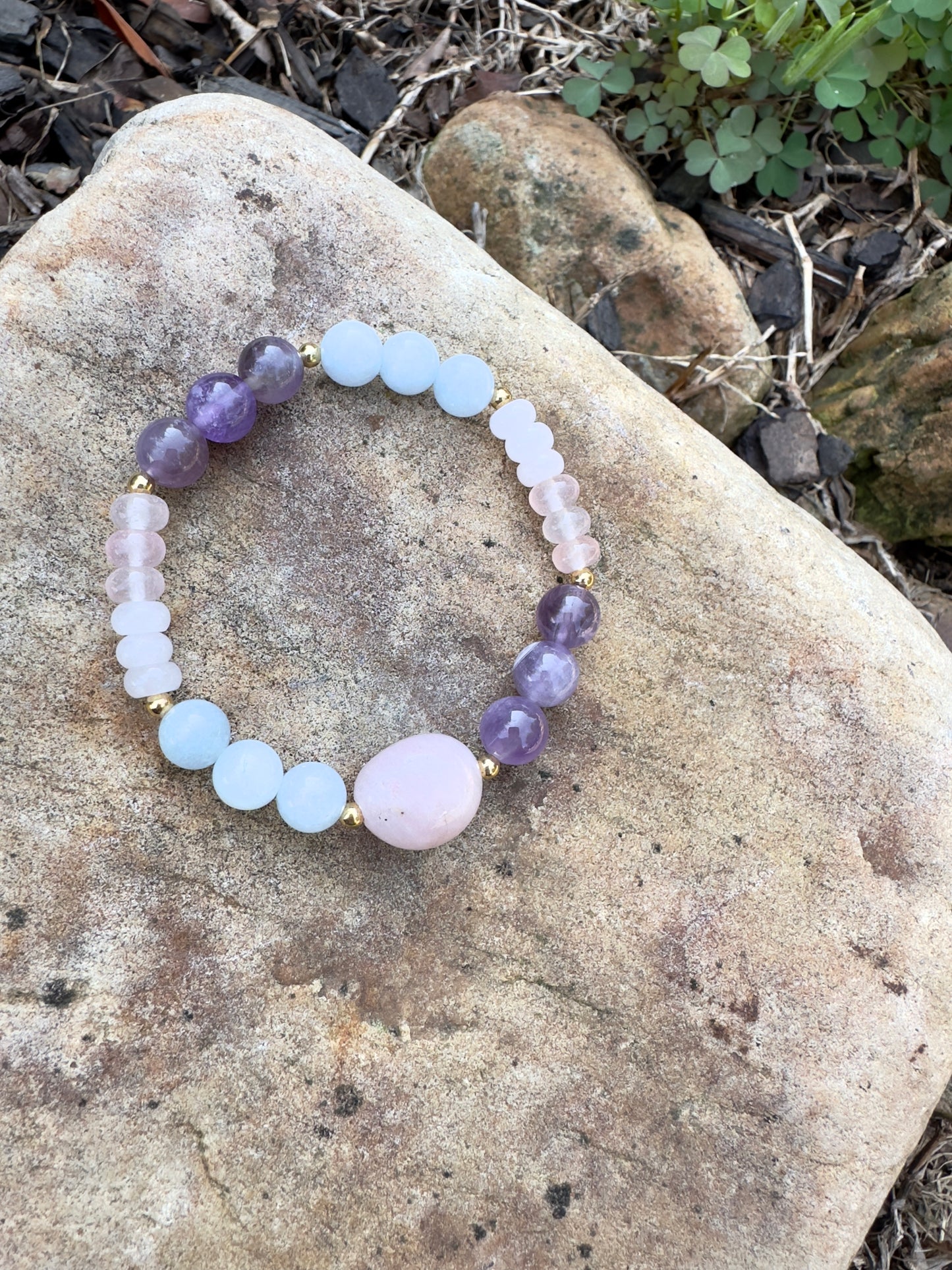 Rose Quartz-Amethyst-Aquamarine Bracelet