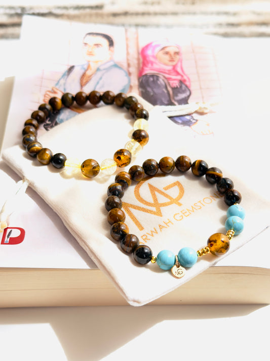 Tiger Eye - Turquoise - Amber - Citrine Twins Bracelet Set