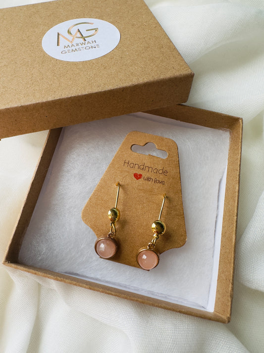 Rose Quartz Earrings With Golden Metal