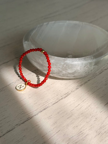 Traditional Tunasian Natural Coral Infant Bracelet with 18-K Plated Gold Spacer