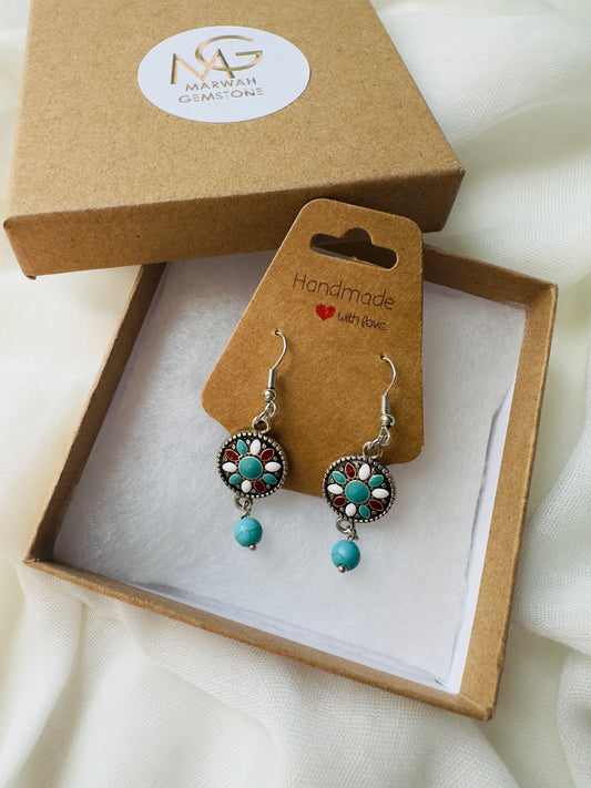 Turquoise Earrings With Silver Metal