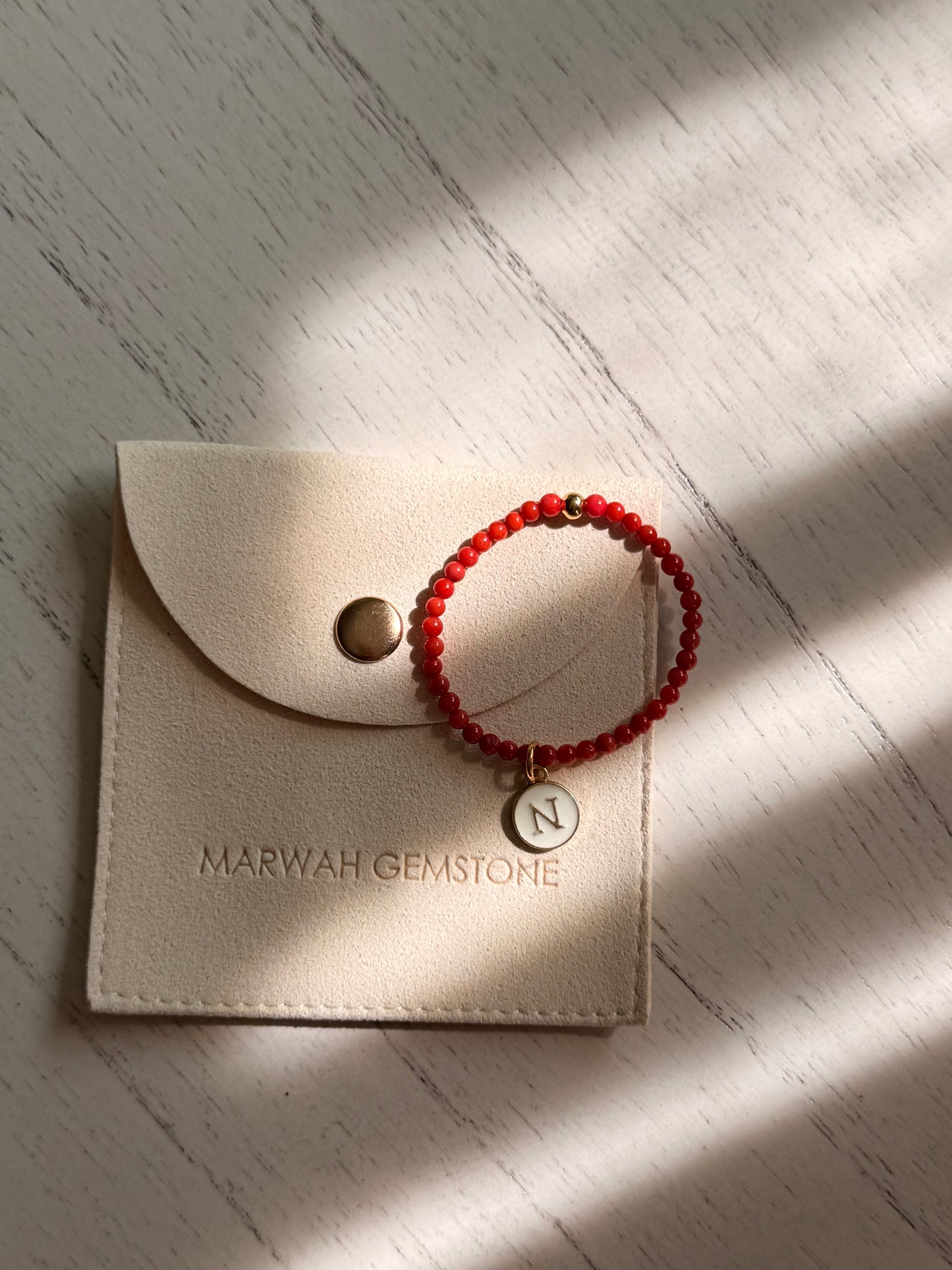 Traditional Tunasian Natural Coral Infant Bracelet with 18-K Plated Gold Spacer