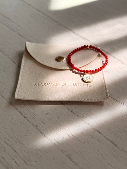 Traditional Tunasian Natural Coral Infant Bracelet with 18-K Plated Gold Spacer
