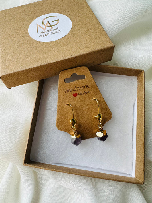 Amethyst Earrings With Golden Metal