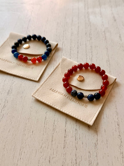 Lapis Lazuli - Red Agate Kids Bracelet Set with Silver 925 Spacers