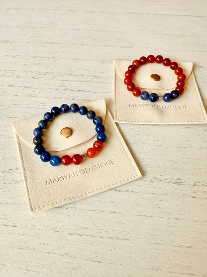 Lapis Lazuli - Red Agate Kids Bracelet Set with Silver 925 Spacers
