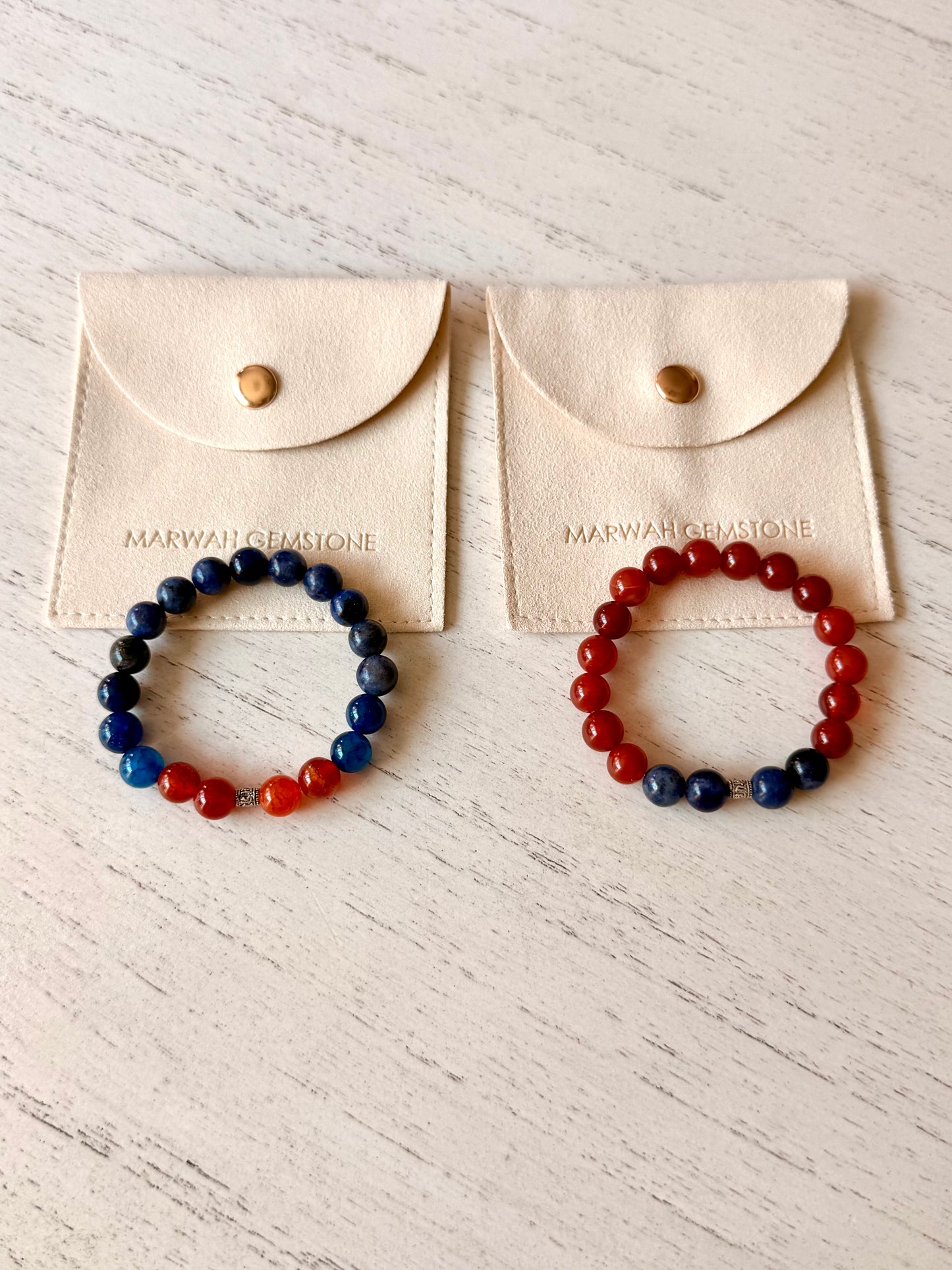 Lapis Lazuli - Red Agate Kids Bracelet Set with Silver 925 Spacers