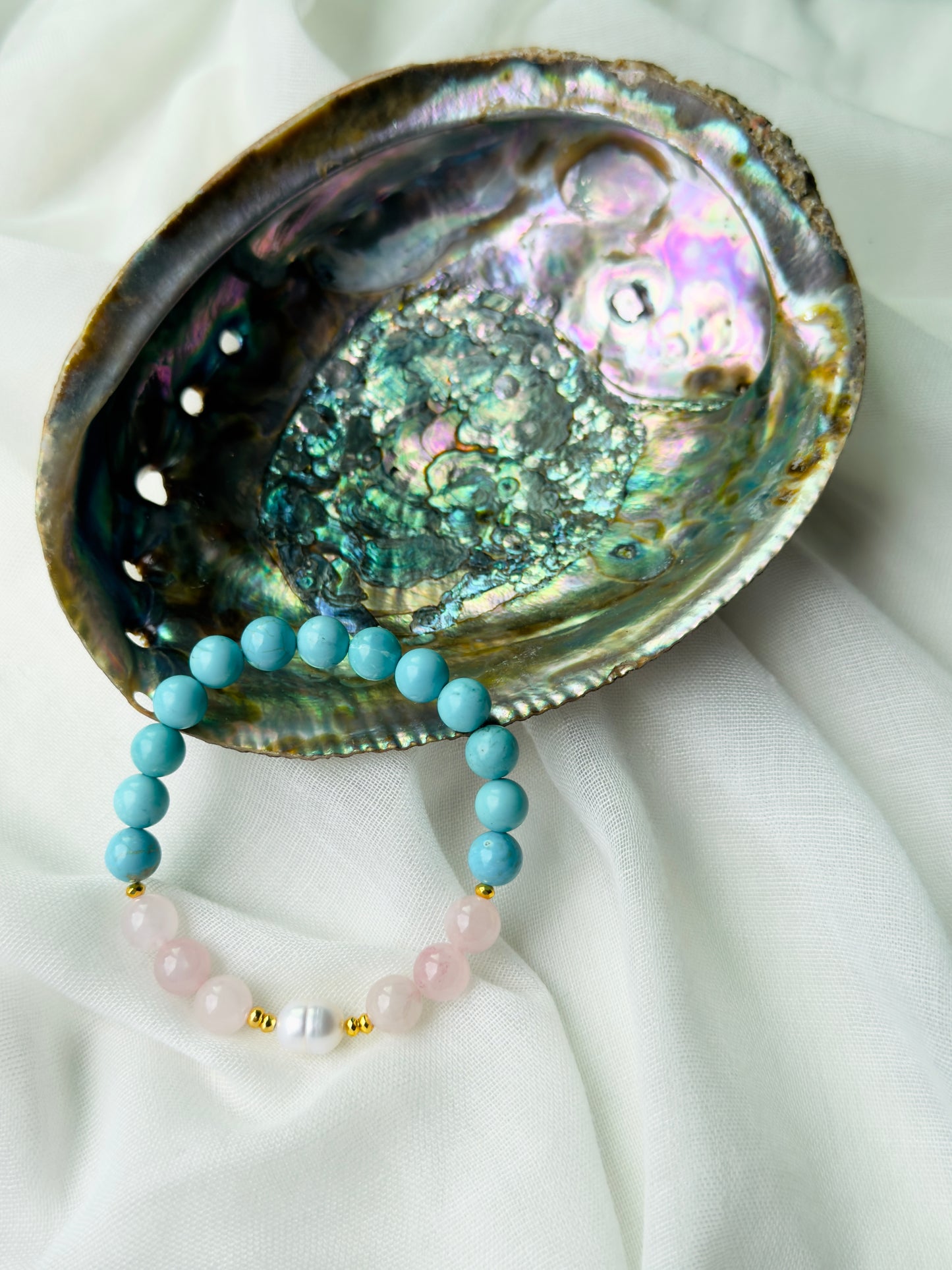 Turquoise - Natural Pearl - Rose Quartz Bracelet