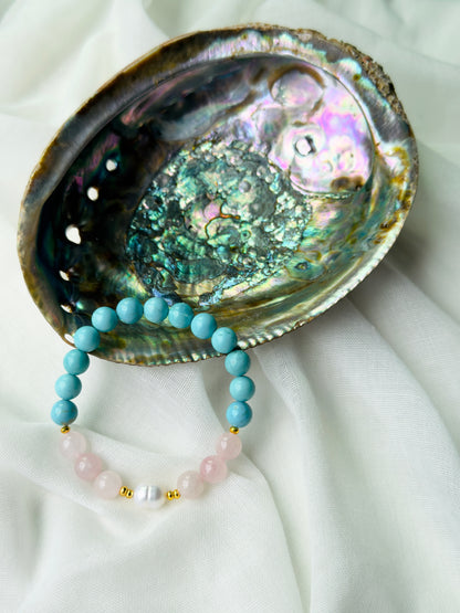 Turquoise - Natural Pearl - Rose Quartz Bracelet