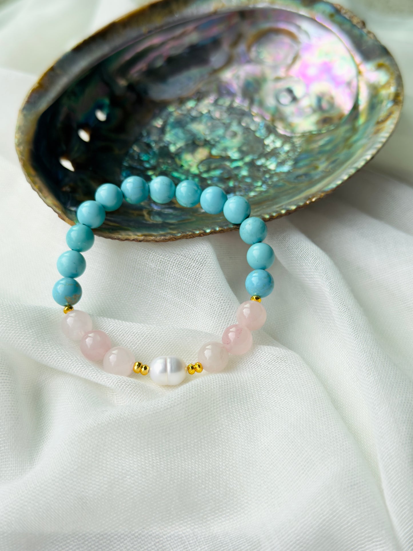 Turquoise - Natural Pearl - Rose Quartz Bracelet