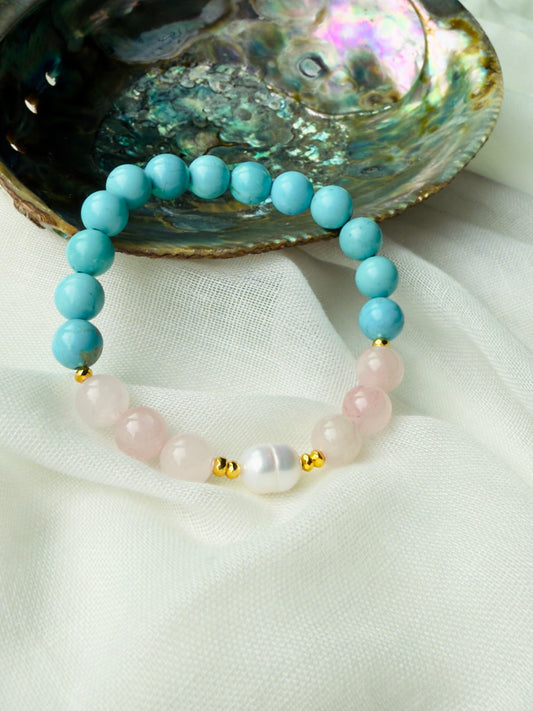 Turquoise - Natural Pearl - Rose Quartz Bracelet