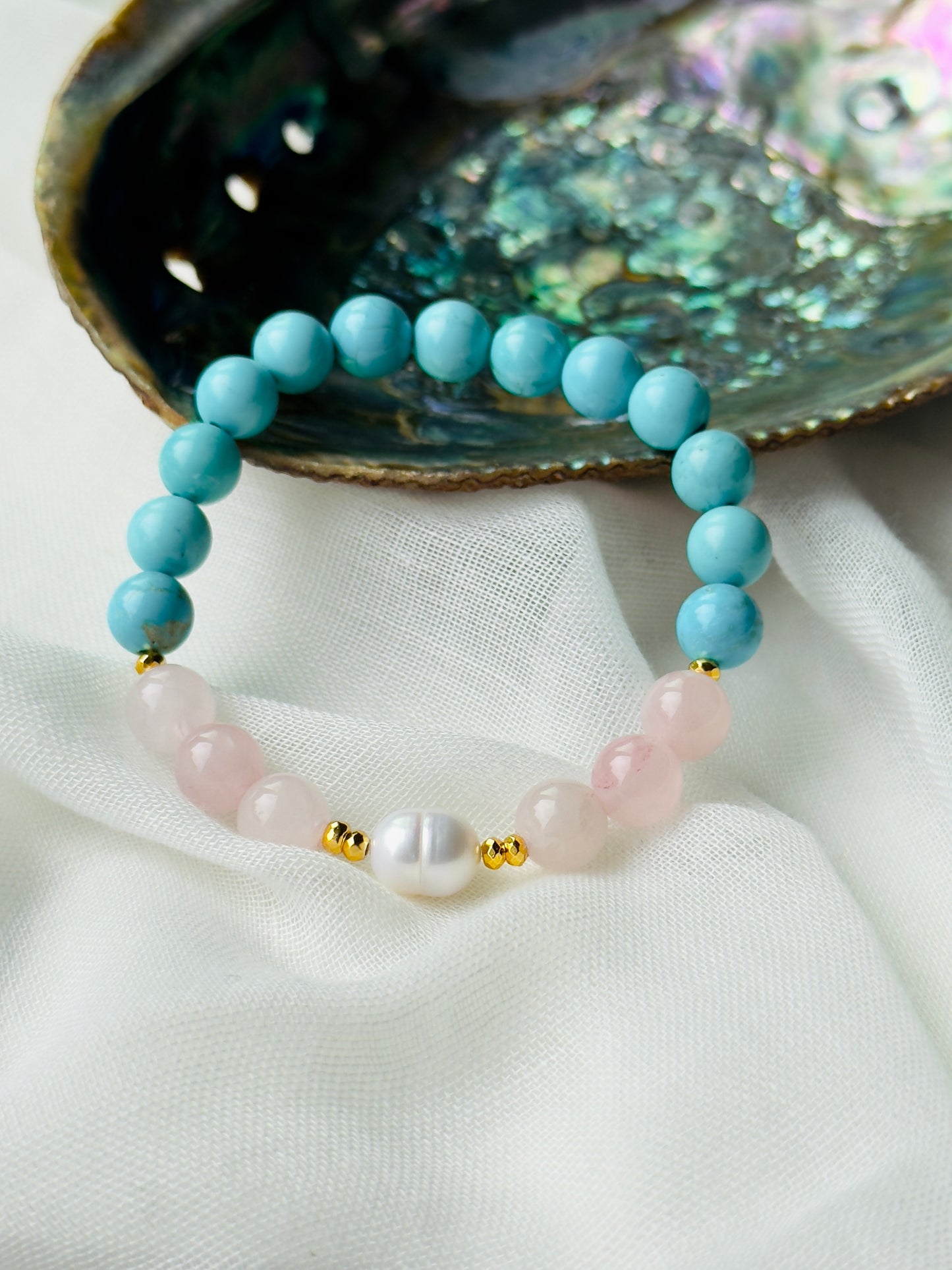 Turquoise - Natural Pearl - Rose Quartz Bracelet