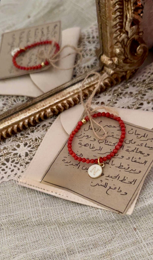 Traditional Tunasian Natural Coral Infant Bracelet with 18-K Plated Gold Spacer