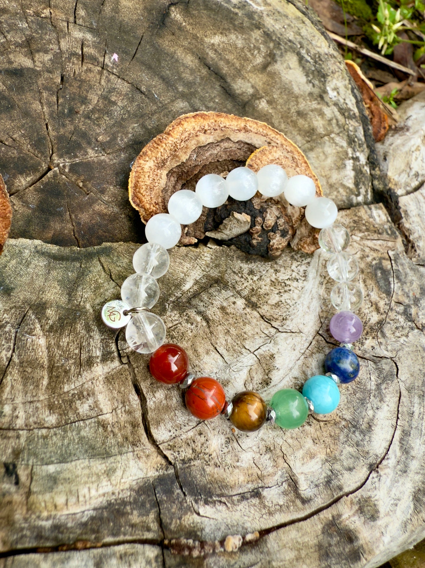 Chakara - Selenite - Clear Quartz Bracelet with Hematite Spacers