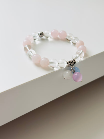 **NEW DESIGN** Rose Quartz - Clear Quartz Bracelet with Selenite Charm