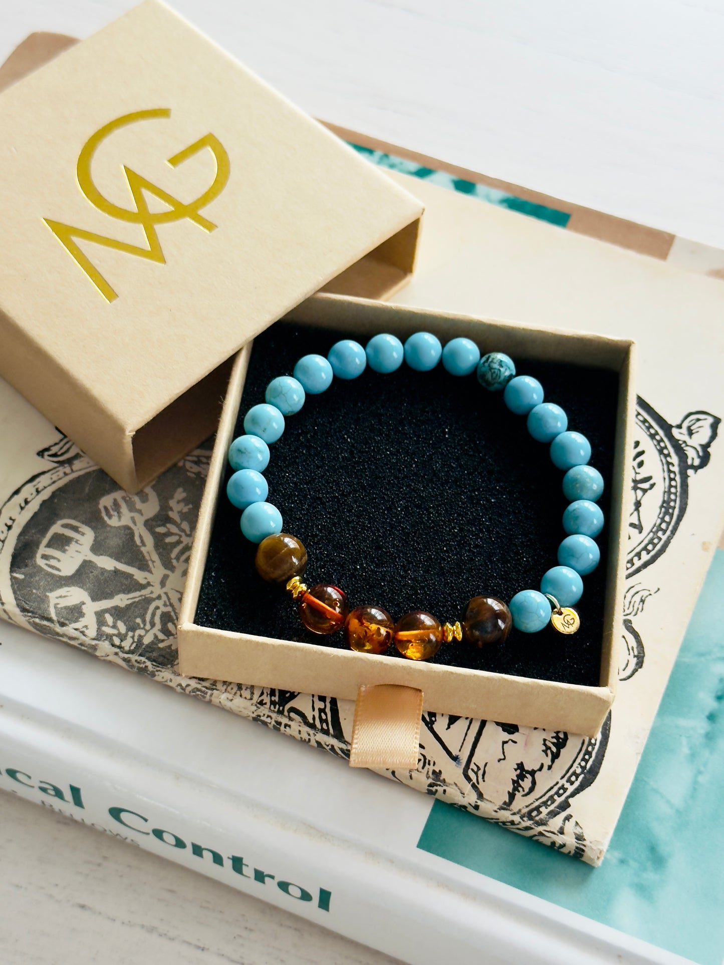 Tiger Eye - Natural Amber - Turquoise Bracelet