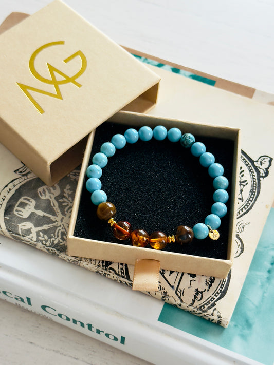 Tiger Eye - Natural Amber - Turquoise Bracelet