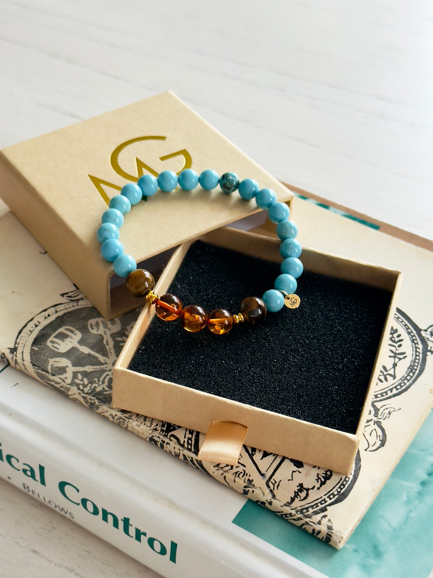 Tiger Eye - Natural Amber - Turquoise Bracelet