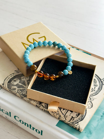 Tiger Eye - Natural Amber - Turquoise Bracelet