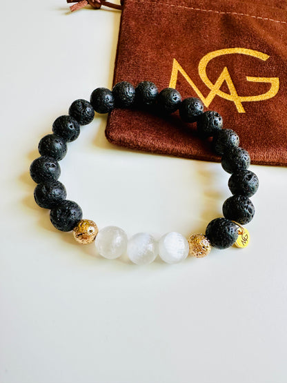 Selenite-Lava Bracelet