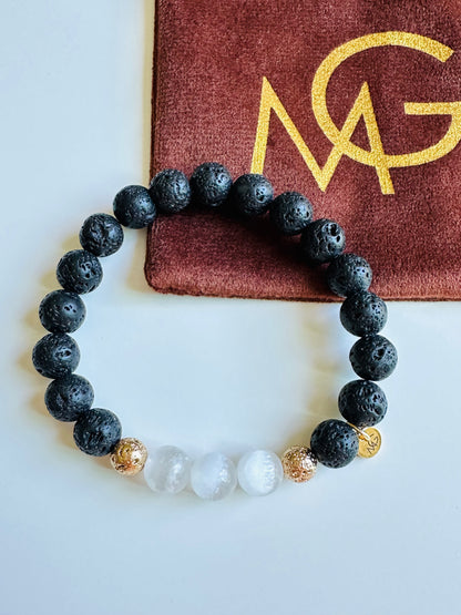 Selenite-Lava Bracelet