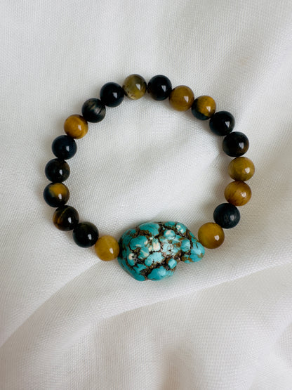 YellowTiger Eye-Black Tiger Eye-Turquoise Bracelet (One piece only)