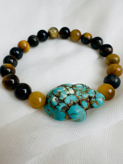 YellowTiger Eye-Black Tiger Eye-Turquoise Bracelet (One piece only)