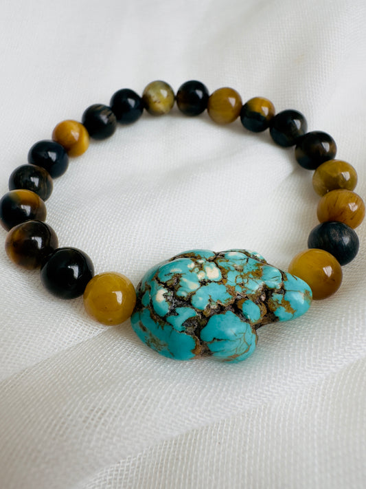 YellowTiger Eye-Black Tiger Eye-Turquoise Bracelet (One piece only)