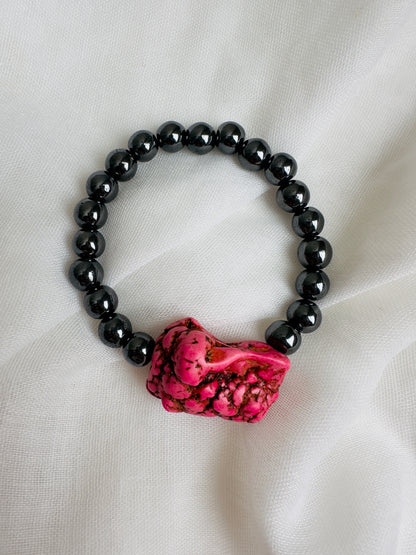 Hematite-Pink Raw Turquoise Bracelet (One piece only)