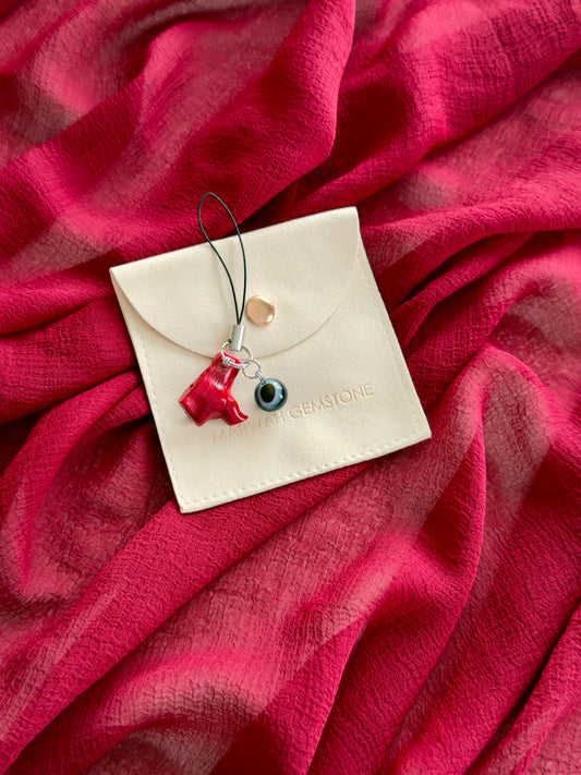 Natural Coral - Black Agate Phone Charm