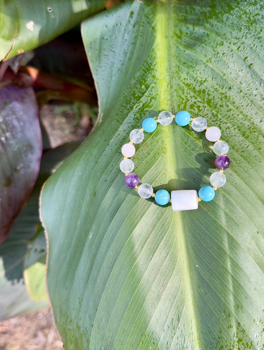 Raw Moonstone-Clear Quartz-Turquoise-Rose Quartz-Amethyst Bracelet