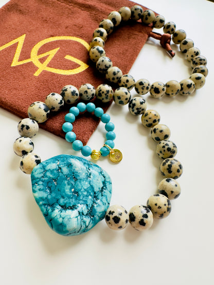 Dalmatian Jasper-Turquoise Bracelet + Turquoise Ring Man+Woman Set