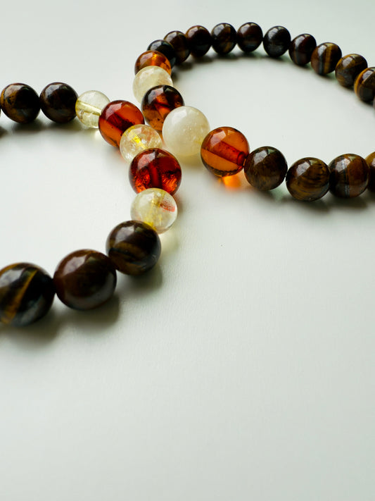 Tiger Eye - Citrine - Natural Amber Men's and Youth Bracelet