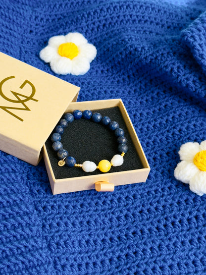Lapis Lazuli - Natural Pearl - Natural Yellow Amber Bracelet