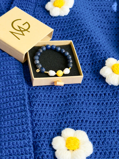Lapis Lazuli - Natural Pearl - Natural Yellow Amber Bracelet