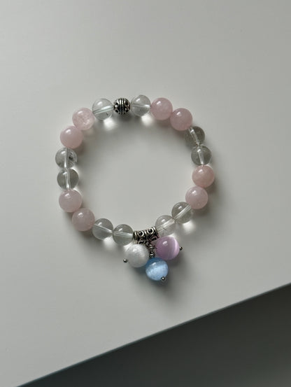 **NEW DESIGN** Rose Quartz - Clear Quartz Bracelet with Selenite Charm