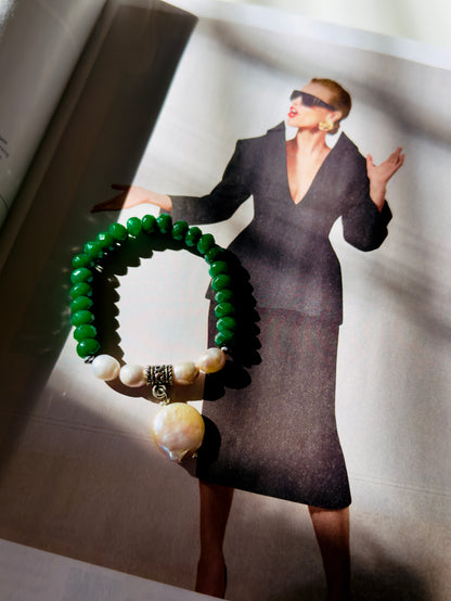Emerald - Natural Pearl Bracelet