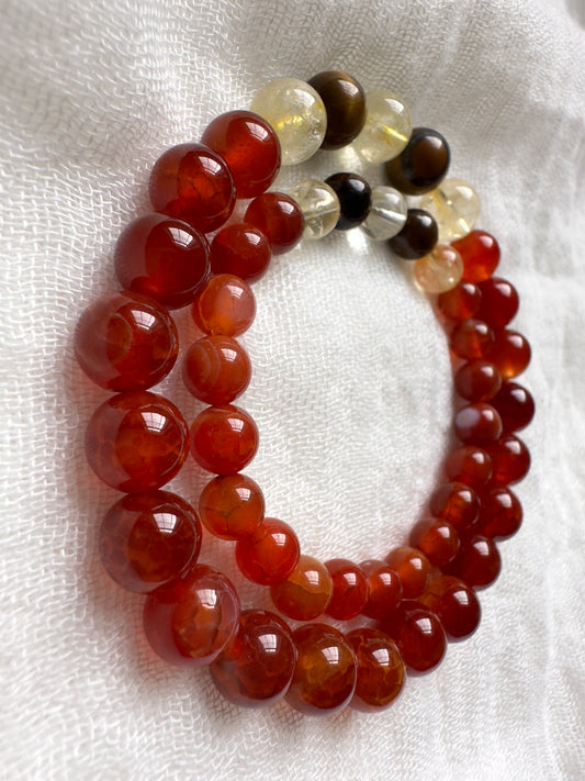 Father and Son Bracelet Set - Red Agate-Citrine-Tiger Eye