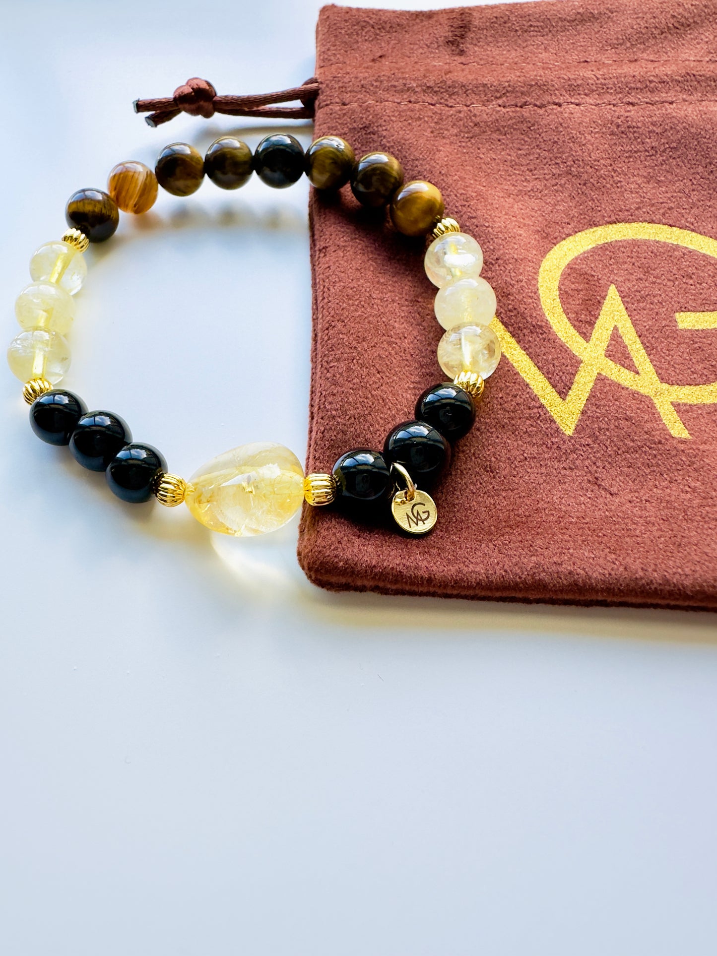 Tiger Eye-Citrine-Black Agate Bracelet