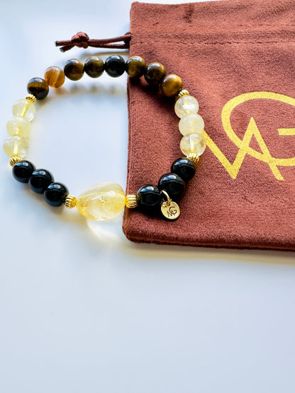 Tiger Eye-Citrine-Black Agate Bracelet