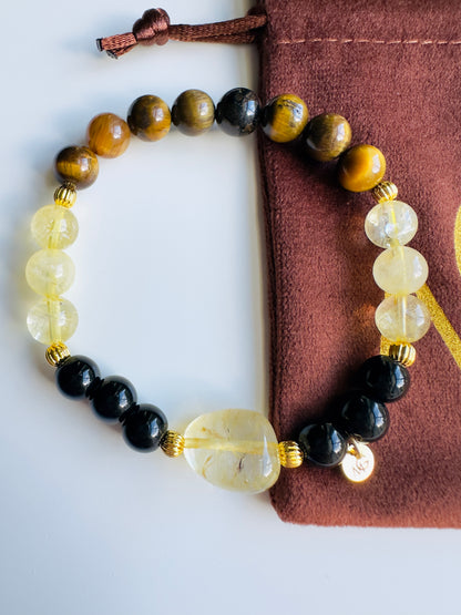 Tiger Eye-Citrine-Black Agate Bracelet
