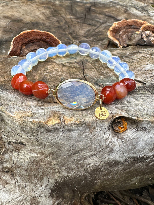 NEW ADDITION! Opal-Faceted Red Agate Bracelet W/ Opal Charm
