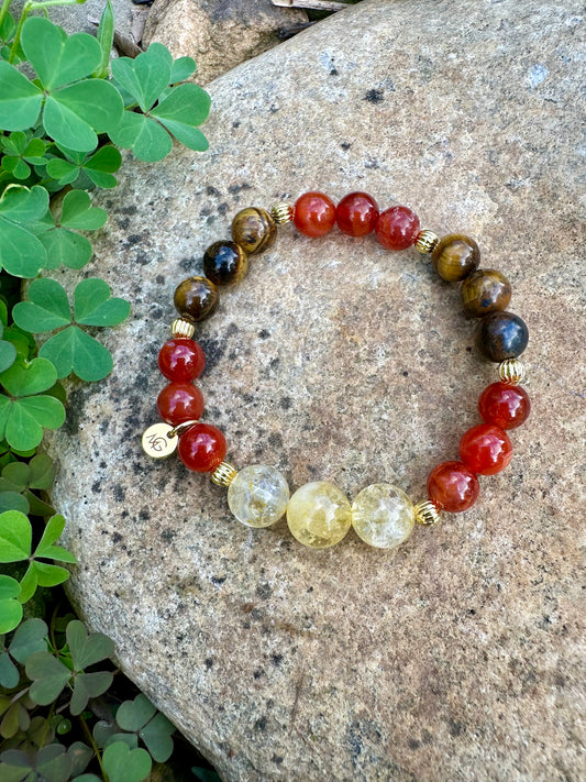Citrine-Tiger Eye-Red Agate Bracelet For Wealthiness