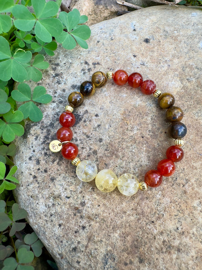 Citrine-Tiger Eye-Red Agate Bracelet For Wealthiness