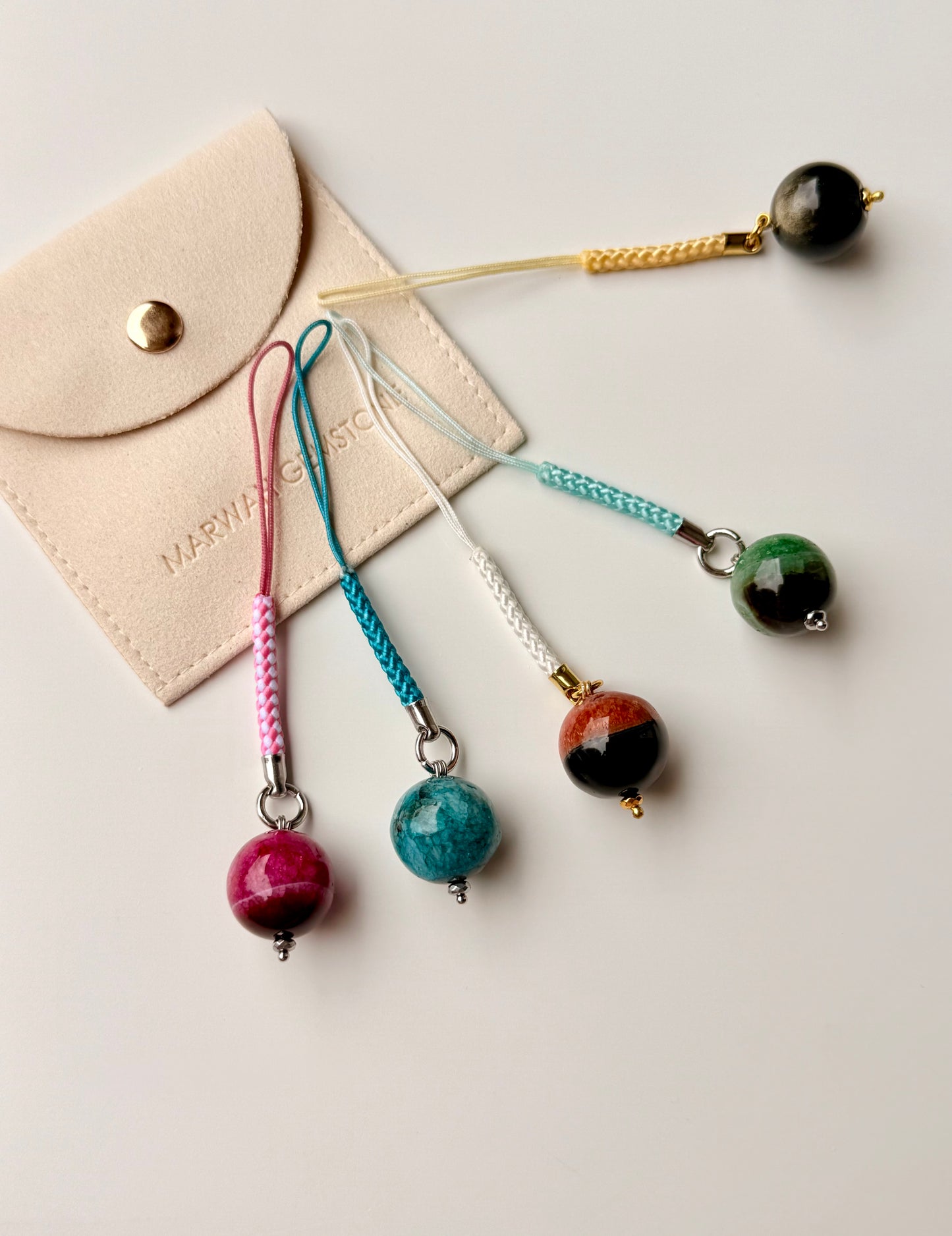 Colored Agate and Obsidian Phone Charms