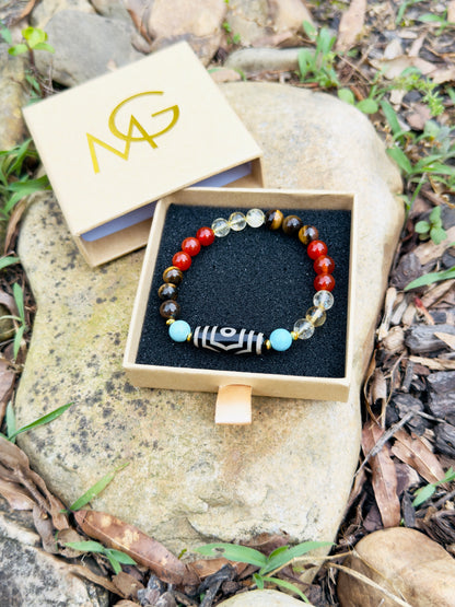 Tibetan Agate - Turquoise - Tiger Eye - Citrine - Red Agate Bracelet