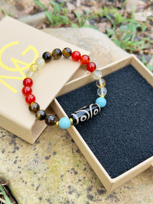 Tibetan Agate - Turquoise - Tiger Eye - Citrine - Red Agate Bracelet