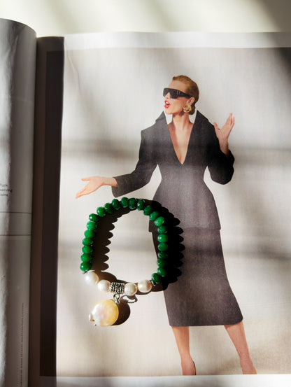 Emerald - Natural Pearl Bracelet