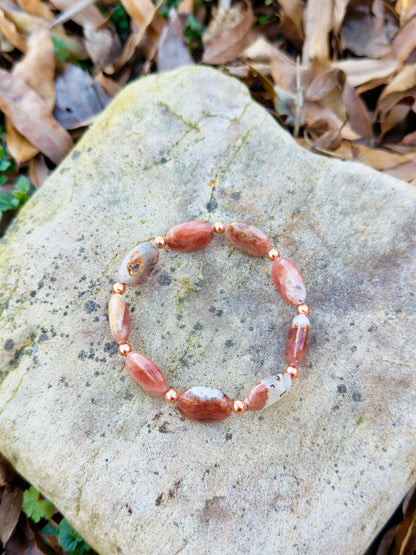 Rhodochrosite Stone Bracelet with Copper Spacers